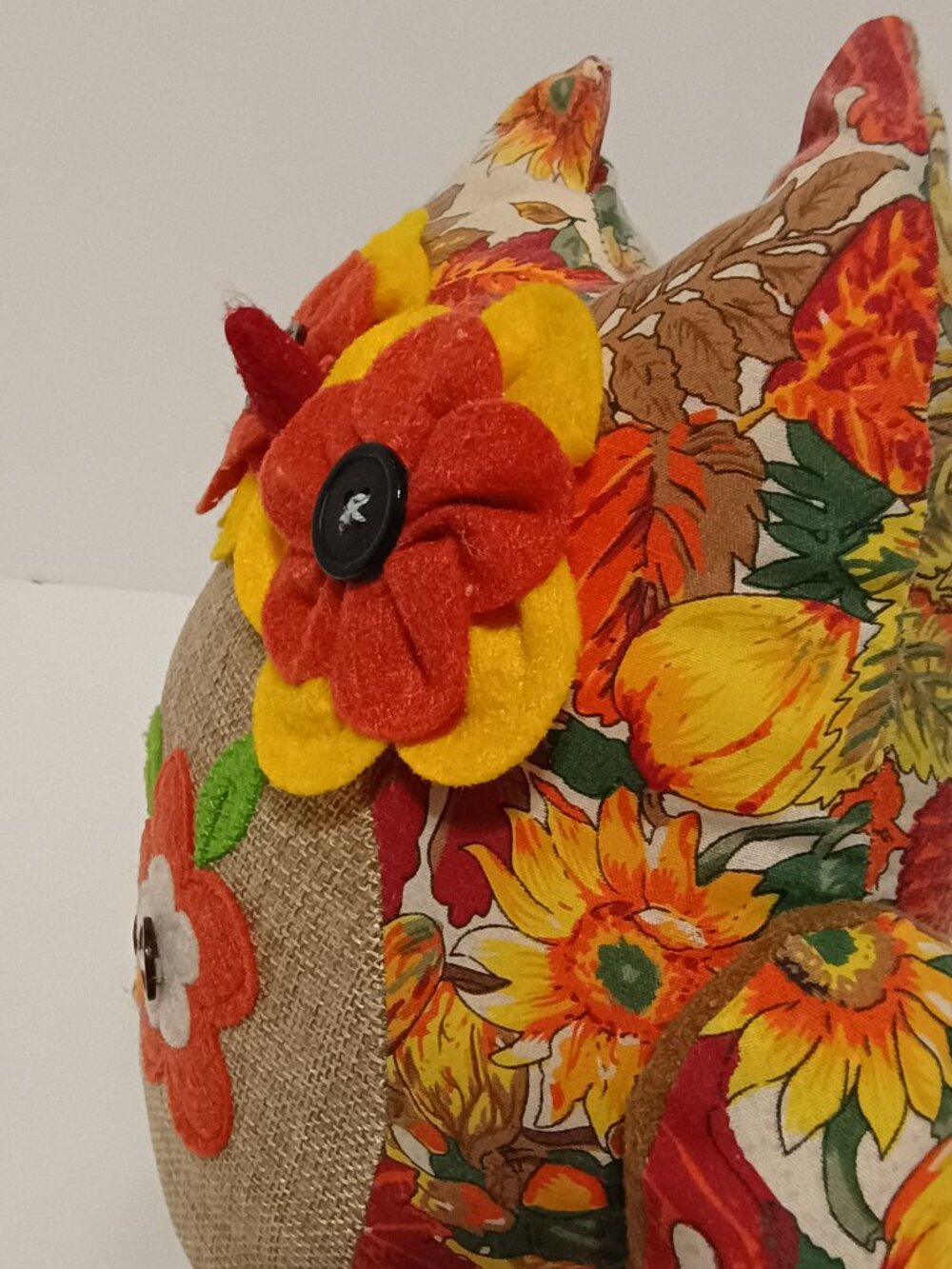 Fall Owl Weighted Autumn Floral Harvest Burlap Felt Farmhouse Decor - Picture 5 of 12